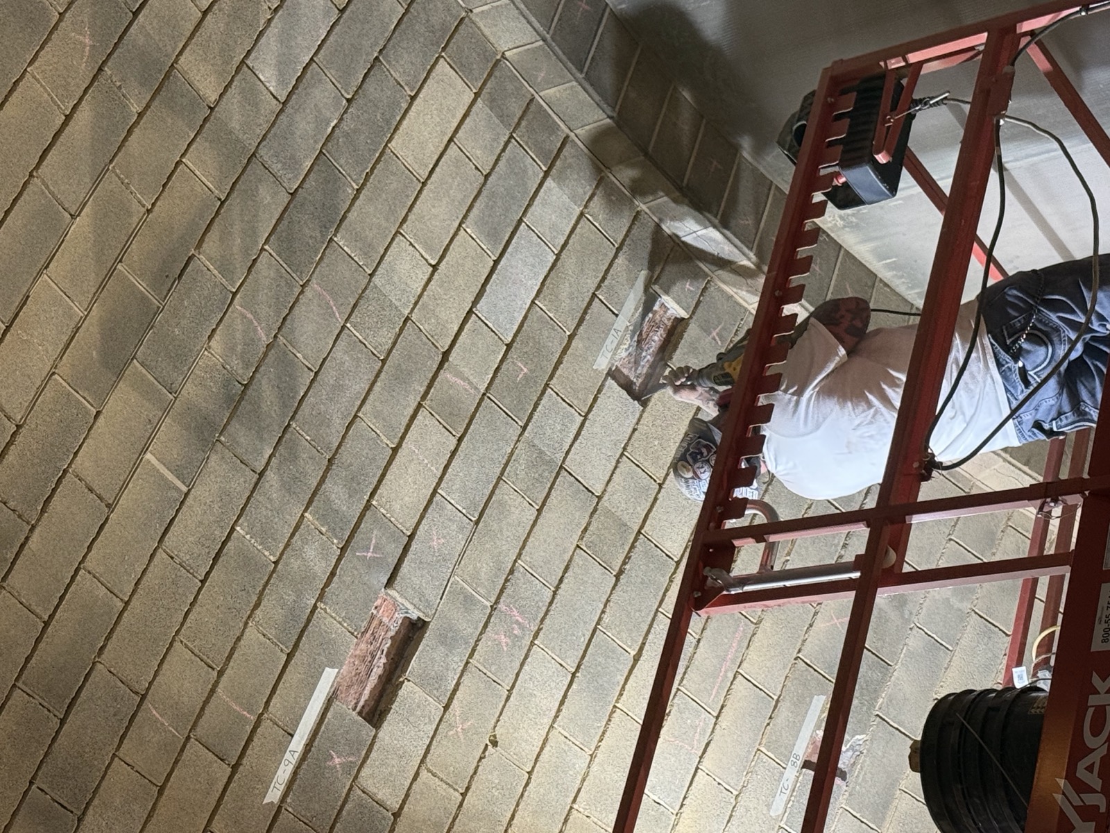 Tagged tile openings in the Guastavino vault at Buffalo Central Terminal, showing structural clay tile behind the removed finish tile